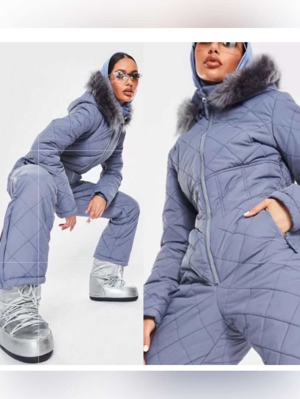 NWT! Misguided SKI QUILTED CORSET SNOW SUIT - missing hood